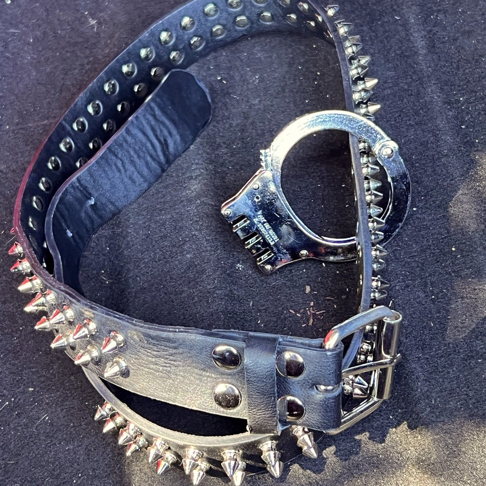 Two row spiked belt crust punk metal large